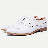 levne Formální-pánské bílé společenské boty brogue - klasický oxfordský design pro svatby, formální události a obchodní oblečení