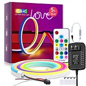 Недорогие Неоновые LED огни-Светодиодная неоновая полоса 1-5 м, адресуемая RGB-радужная светодиодная пиксельная световая панель, 12 В постоянного тока, включая блок питания и контроллер RF 17key, применимая для самостоятельного изготовления светодиодных неоновых вывесок, настенного