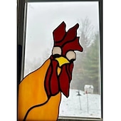 olcso Szoborok-vicces kakas ólomüveg madár ablak sarok dekor, kakas udvari dekor, vicces ablak sarok dekor - kukucskáló kakas, kakasudvar dekor, madár ólomüveg, kézzel készített kukucskáló kakas