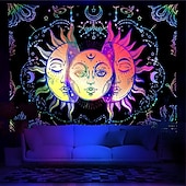 voordelige Blacklight wandtapijten-blacklight wandtapijt uv-reactief glow in the dark glow party neon zon maan mandala psychedelisch trippy mistig hangend wandtapijt muurschildering voor woonkamer slaapkamer