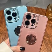 cheap iPhone Cases-Phone Case For iPhone 15 Pro Max Plus iPhone 14 13 12 11 Pro Max Plus Back Cover with Stand Holder Bling Glitter Shiny Shockproof TPU Plating Metal