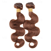 halpa 3 nippua aitoja kiharoja pidennyksiä-10-24 tuuman suklaanruskeat #4 body wave -niput brasilialaisen väriset hiukset nippu hiustenpidennykset hiukset kudotut luonnolliset raa&#039;at hiukset