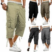baratos Clássico-Homens Shorts táticos Bermuda Cargo Calças Capri Botões Cintura elástica Bolso multi Tecido Vestível Comprimento da panturrilha Ao ar livre Diário Acampar e Caminhar Moda Clássico Preto Azul