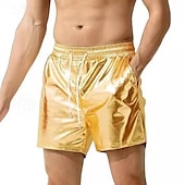 abordables Bermudas estilo casual-Hombre Pantalones cortos casuales Pantalones cortos de piel sintética Metálico Brillante Color sólido Deportes Corto Casual Discoteca Moda Casual Plata Negro Baja cintura Microelástico