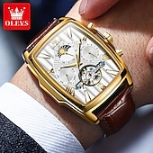 ieftine Ceasuri Mecanice-Ceas mecanic pentru bărbați OLEVS modă casual automat autoîntreținere faza lunară calendar luminos ceas din piele