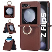 זול מארז סמסונג-מגן טלפון לסמסונג גלקסי Z Flip 5 Z Flip 4 Z Flip 3 כיסוי אחורי עם פרק טבעת עמיד ללחץ PC עור PU