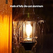 preiswerte Außenwandleuchten-LED Außenwandleuchte Solarlampen Wolfram-Glühbirne, schwarze Wandlampe mit Stromversorgung, Retro-Laterne für den Außenbereich, hängende Wandlampe, wasserdicht, Retro-Solar-Gartenlampe aus Metall,