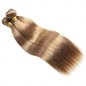 cheap 3 Bundles Human Hair Weaves-#27 Honey Blonde Human Hair Extensions Remy Hair Weave Pre-Colored Brazilian #27 Straight Bundles Hair Weaving 3PCS