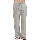 cheap Classic-Men&#039;s Linen Pants Trousers Summer Pants Beach Pants Pocket Drawstring Elastic Waistband Plain Comfort Breathable Full Length Daily Streetwear Fashion Casual / Sporty Loose Fit Dark Khaki Black
