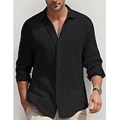 preiswerte Herrenhemd zum Knöpfen-Herren Hemd Sommerhemd Knopfhemd Lässiges Hemd Waffel-Shirt Schwarz Weiß Blau Kaki Langarm Glatt Kargen Täglich Urlaub Bekleidung Modisch Brautkleider schlicht Komfortabel