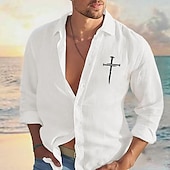 economico Vacanza-Per uomo Camicia camicia di lino Maglietta informale Camicia con bottoni Camicia di cotone Fede Hawaiano Per eventi Bianco Rosa Marrone Azzurro Manica lunga Collo ripiegabile Primavera &amp; Autunno