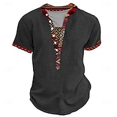 abordables Estilo étnico-Hombre Tribal Impresión de pañuelo Camiseta Henley Shirt Manga Corta Impresión 3D Design Étnico Vacaciones Casual Diario Verano Primavera Gris brezo Caqui Negro Gris Henley Camiseta Henley