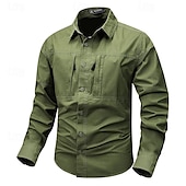 abordables Camisas de trabajo para hombre-Hombre Camisa Camisas de trabajo Camisa casual Abotonar la camisa Camisa cargo Negro Color Caquí Verde Ejército Gris Manga Larga Plano Cuello Vuelto Vacaciones Festivos Bolsillo delantero Ropa Moda