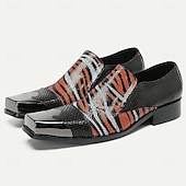 Χαμηλού Κόστους Δερμάτινα Loafers Premium-Δερμάτινα Loafers από Πατενταρισμένο Δέρμα με Ζωγραφιστό Σχέδιο Ζώου σε Κόκκινο και Μαύρο Χρυσή Μύτη και Τετράγωνη Μύτη Ιδανικά για Μοντέρνες Εκδηλώσεις και Πάρτι