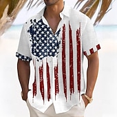 cheap Flag pattern-American Independence Day Men&#039;s American Flag National Flag Button Up Shirt Short Sleeve Hawaiian Casual Resort Outdoor Casual Holiday Summer Spring Turndown Print White