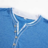 preiswerte Lässiges Henley-T-Shirt-Herren Henley Shirt T-Shirt Langarm Patchwork Designer Retro Vintage Basic Knopf hoch gefälschtes zweiteiliges Henley Urlaub Strasse Casual Sommer Schwarz Blau Grün Henley T-Shirt