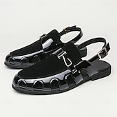 billiga Kjol sandaler-Herr Sandaler Romerska skor PU Läder Andningsfunktion Bekväm Halksäker Spänne Svart Vit