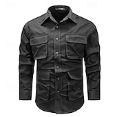 Men's Shirt Workwear Shirts Casual Shirt Work Shirt Button Up Shirt Cargo Shirt Black khaki Army Green Long Sleeve Plain Turndown Vacation Holiday Front Pocket Clothing Apparel Fashion Casual 15
