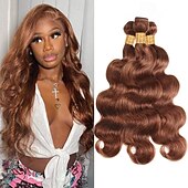 halpa 3 nippua aitoja kiharoja pidennyksiä-10-24 tuuman suklaanruskeat #4 body wave -niput brasilialaisen väriset hiukset nippu hiustenpidennykset hiukset kudotut luonnolliset raa&#039;at hiukset