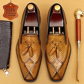 billiga Premium läder Loafers-tofsloafers i premiumkoskinn för män – perforerade vintageklänningsskor för högtidliga tillfällen