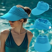 preiswerte Heizen und Kühlen-Modischer, einfarbiger UV-Sonnenschutz für Damen mit breiter Krempe, Visier, modischer Aufdruck, geraffter Sonnenschutz, leerer Sommer-Strandhut