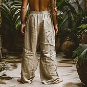 baratos Calça Casual Estampada Masculina-Homens Calça casual Imprimir Férias Bege Sem Elasticidade
