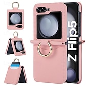 זול מארז סמסונג-מגן טלפון לסמסונג גלקסי Z Flip 5 Z Flip 4 Z Flip 3 כיסוי אחורי עם פרק טבעת עמיד ללחץ PC עור PU