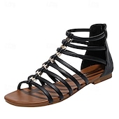 cheap Casual Sandals-Women&#039;s Brown Gladiator Sandals – Strappy Flat Summer Shoes with Open-Toe Design for Casual Beach &amp; Vacation Wear