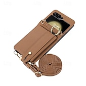 levne Pouzdra pro Samsung-telefon Carcasă Pro Samsung Galaxy Z Flip 6 Z Flip 5 Z Flip 4 Z Flip 3 Zadní kryt se stojánkem s poutkem na zápěstí Slot pro kartu Retro TPU Kov PU kůže