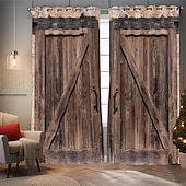 Vintage Wooden Blackout Curtains Door Insulation Outdoor Balcony Rest Living Room Home Decoration 2-piece Set of 3d Digital Printing Perforated cheap Curtains & Drapes-Vintage Wooden Blackout Curtains Door Insulation Outdoor Balcony Rest Living Room Home Decoration 2-piece Set of 3d Digital Printing Perforated