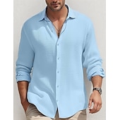 preiswerte Herrenhemd zum Knöpfen-Herren Hemd Sommerhemd Knopfhemd Lässiges Hemd Waffel-Shirt Schwarz Weiß Blau Kaki Langarm Glatt Kargen Täglich Urlaub Bekleidung Modisch Brautkleider schlicht Komfortabel
