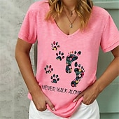 preiswerte T-Shirts-Damen T Shirt Graphic Modisch Modern Halbe Ärmel V Ausschnitt Normale Oberteile Urlaub Täglich Rosa Grün Grau Sommer