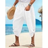 baratos Feriado-Homens Calção Shorts de linho Shorts de verão Shorts de praia Calças Capri Com Cordão Cintura elástica Bolso frontal Tecido Conforto Respirável Diário Feriado Para Noite Havaiana Boho Preto Branco