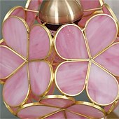 cheap Bedside Lamp-Sakura Tiffany Style Stained Glass Desk Lamp with Petal Lampshade Retro Pure Brass Base Switch Plug Decorative Desk Lamp AC100-240V Suitable for Study Bedroom Restaurant Coffee Table