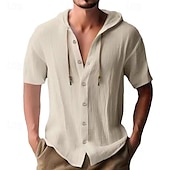 voordelige heren overhemd met knopen-Voor heren Overhemd Zomer overhemd Normaal shirt Strand hemd Overhemd met knopen Zwart Wit Hemelsblauw Abrikoos Grijs Korte mouw Effen Capuchon Vakantie Hawaii Kleding Modieus Casual Comfortabel
