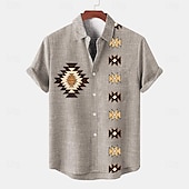 voordelige Klassiek-Voor heren Overhemd linnen overhemd retro-overhemden Vintage overhemd Etnisch shirt Tribal Dagelijks Bruin Groen Grijs Korte mouw Strijkijzer Zomer Lente Kleding