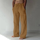お買い得  クラシック-Ouku メンズ パンツ サマーパンツ バギーパンツ ビーチパンツ カジュアルパンツ ドローストリング フロントポケット ストレートレッグ 無地 快適 ソフト フルレングス ヨガ ホリデー ビーチ ファッション ハワイアン ブラック ホワイト