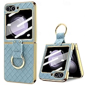 cheap Samsung Cases-Phone Case For Samsung Galaxy Z Flip 6 Z Flip 5 Z Flip 4 Z Flip 3 Back Cover with Screen Protector Ring Holder Shockproof Retro TPU Metal PU Leather