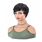 abordables Perruques sans bonnet-Perruques de cheveux humains avec frange cheveux courts noir machine vague bob pour les femmes noires perruques