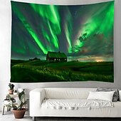 billige landskapsteppe-aurora nordlys hengende billedvev veggkunst stor billedvev veggmaleri dekor fotografi bakteppe teppe gardin hjem soverom stue dekorasjon