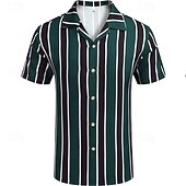 abordables camisa con botones para hombre-Hombre Camisa Camisa de verano Camisa casual Camisa de playa Abotonar la camisa Camisas de rayas Azul Piscina Verde Trébol Chocolate Café Manga Corta Rayas cuello de campamento Vacaciones Hawaiano
