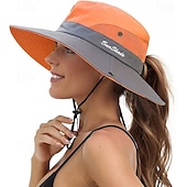 cheap Home Hats-Sunshade Hat UV Protection Wide Brim Beach Cap Foldable Ponytail Bucket Fishing Hat Beach Cap for Fishing Hiking Gardening Outdoor