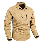 abordables Camisas de trabajo para hombre-Hombre Camisa Camisas de trabajo Camisa casual Abotonar la camisa Camisa cargo Negro Color Caquí Verde Ejército Gris Manga Larga Plano Cuello Vuelto Vacaciones Festivos Bolsillo delantero Ropa Moda