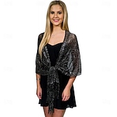 billige Sjal-Sjale Sjal til kvinner Glitter Glitrende Ermeløs Polyester Bryllup Wrap Med Dusk Til Bryllup Vår sommer