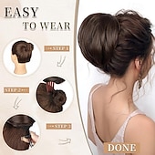 abordables Moños-Moño de pelo desordenado, moño corto con cola de caballo, peine con cordón, extensión de moño con clip para mujer, pieza de pelo sintético, moño, moño recogido para fiesta diaria