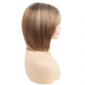 economico parrucca più vecchia-parrucca corta da pixie bob con riflessi biondi con frangia parrucca sintetica bionda ombre dritta con parrucche bionde a strati di radici scure per le donne