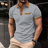 preiswerte Klassisches Poloshirt für Herren-Herren Waffel-Poloshirt Golfhemd Arbeit Casual Kargen Kurzarm Basic Modern Farbblock Patchwork Taste Frühling Sommer Regular Fit Schwarz Weiß Blau Khaki Grau Waffel-Poloshirt