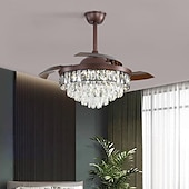 cheap Chandeliers-42&quot; Modern Crystal Chandelier Ceiling Fan LED Light Retractable Blades with Remote