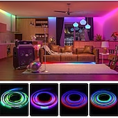 abordables Bandes lumineuses cob-Bande lumineuse RVB étanche Cob 16 pieds 5 m Smart IC flexible DC24 V LED bande lumineuse ws2811 adressable RVB avec contrôleur RF ou contrôleur WiFi adapté pour les fêtes, le bureau, la maison, les