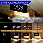 baratos Luzes inteligentes-despertador com carregamento sem fio lâmpada de toque de cabeceira despertadores quartos luz noturna display led regulável estação de carregador sem fio rápido com termômetro de ambiente interno